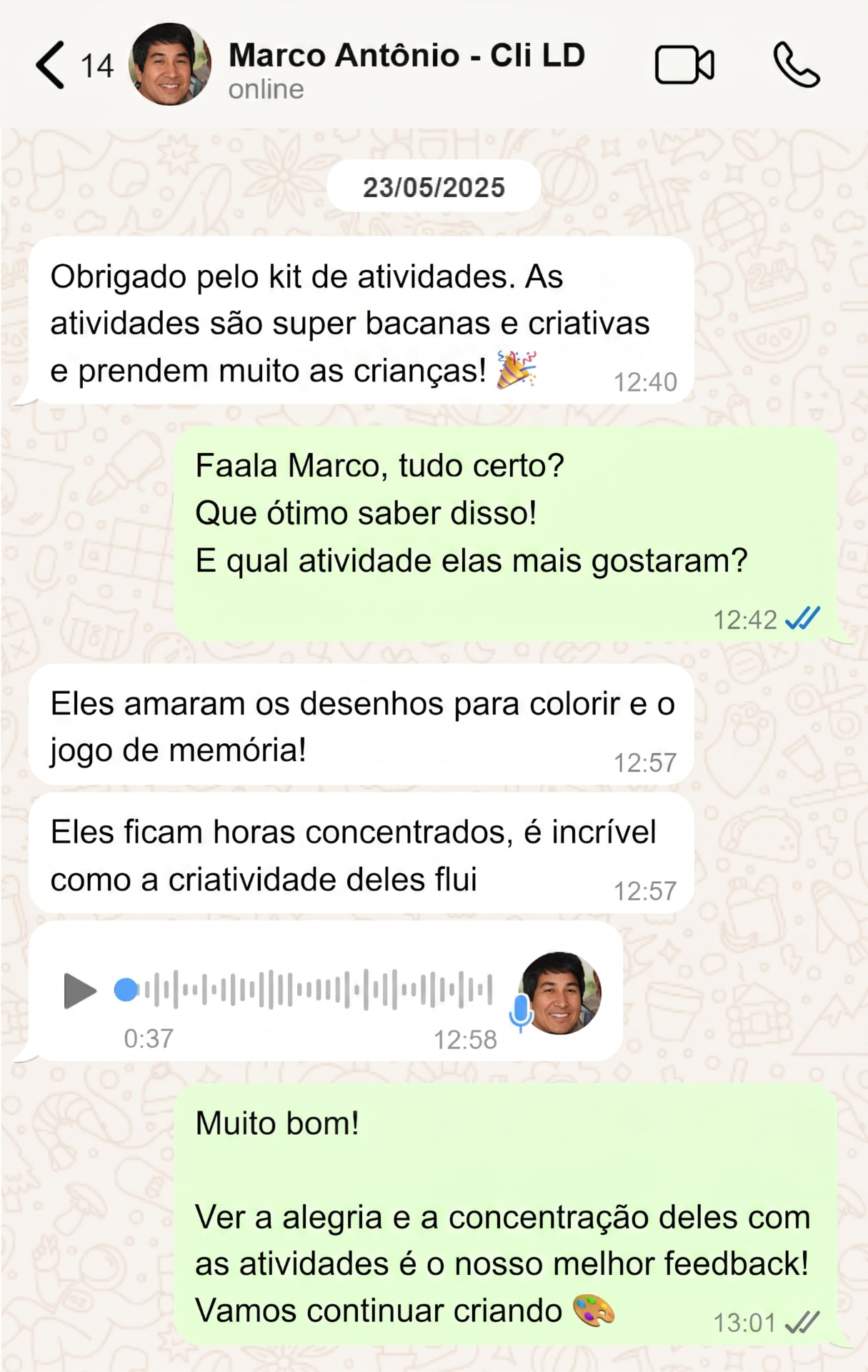 Depoimento de Marco Antônio no WhatsApp